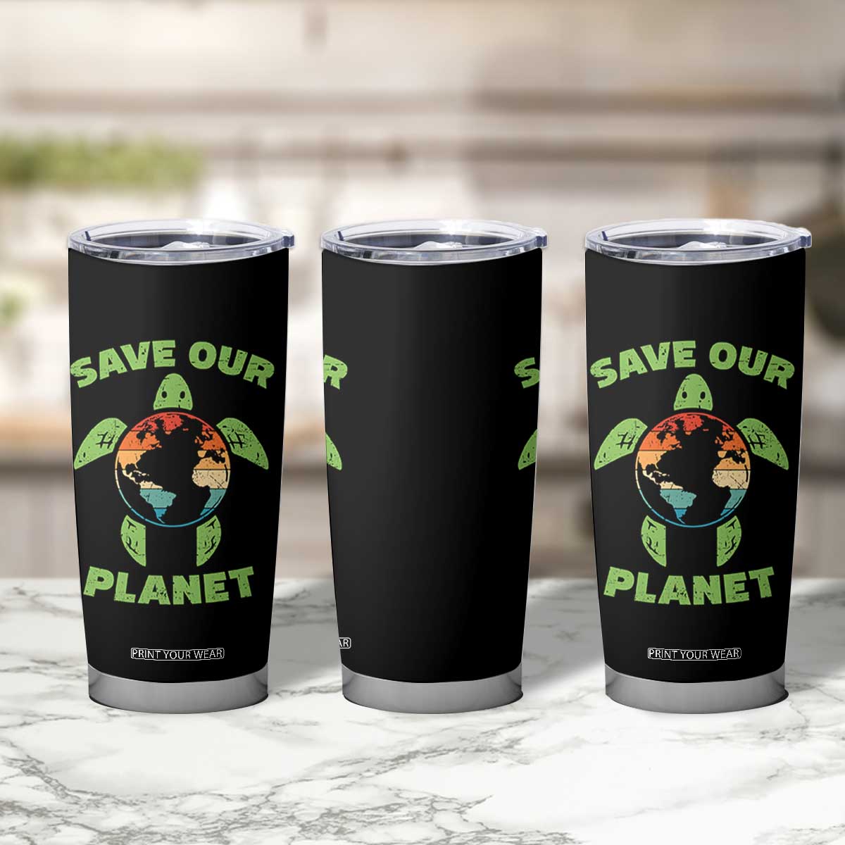 Retro Earth Day Tumbler Cup Save Our Planet Sea Turtle Recycle Ocean Environment TS10 Print Your Wear