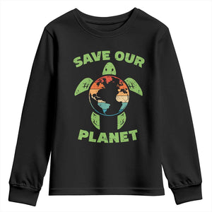 Retro Earth Day Youth Sweatshirt Save Our Planet Sea Turtle Recycle Ocean Environment TS10 Black Print Your Wear