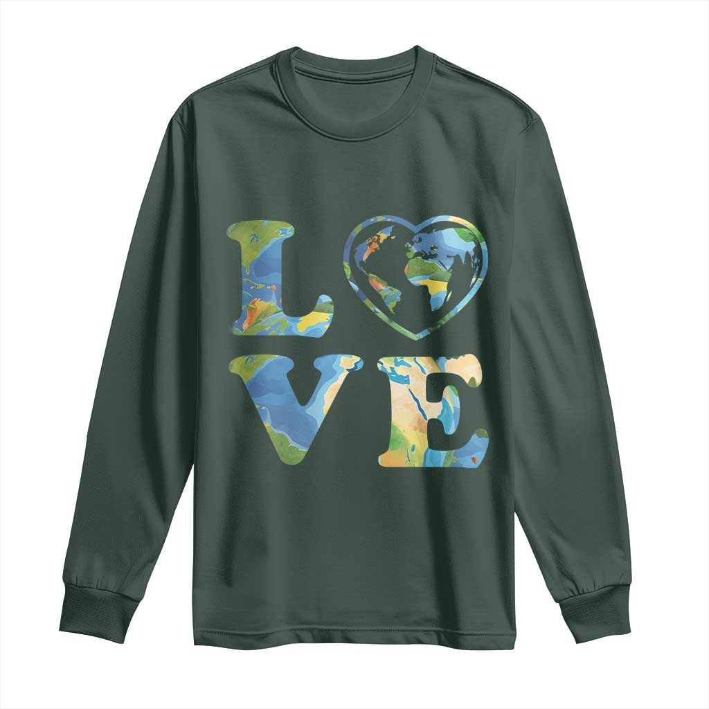 Earth Day Long Sleeve Shirt Heart Environmental Nature Recycling Lovers TS10 Dark Forest Green Print Your Wear