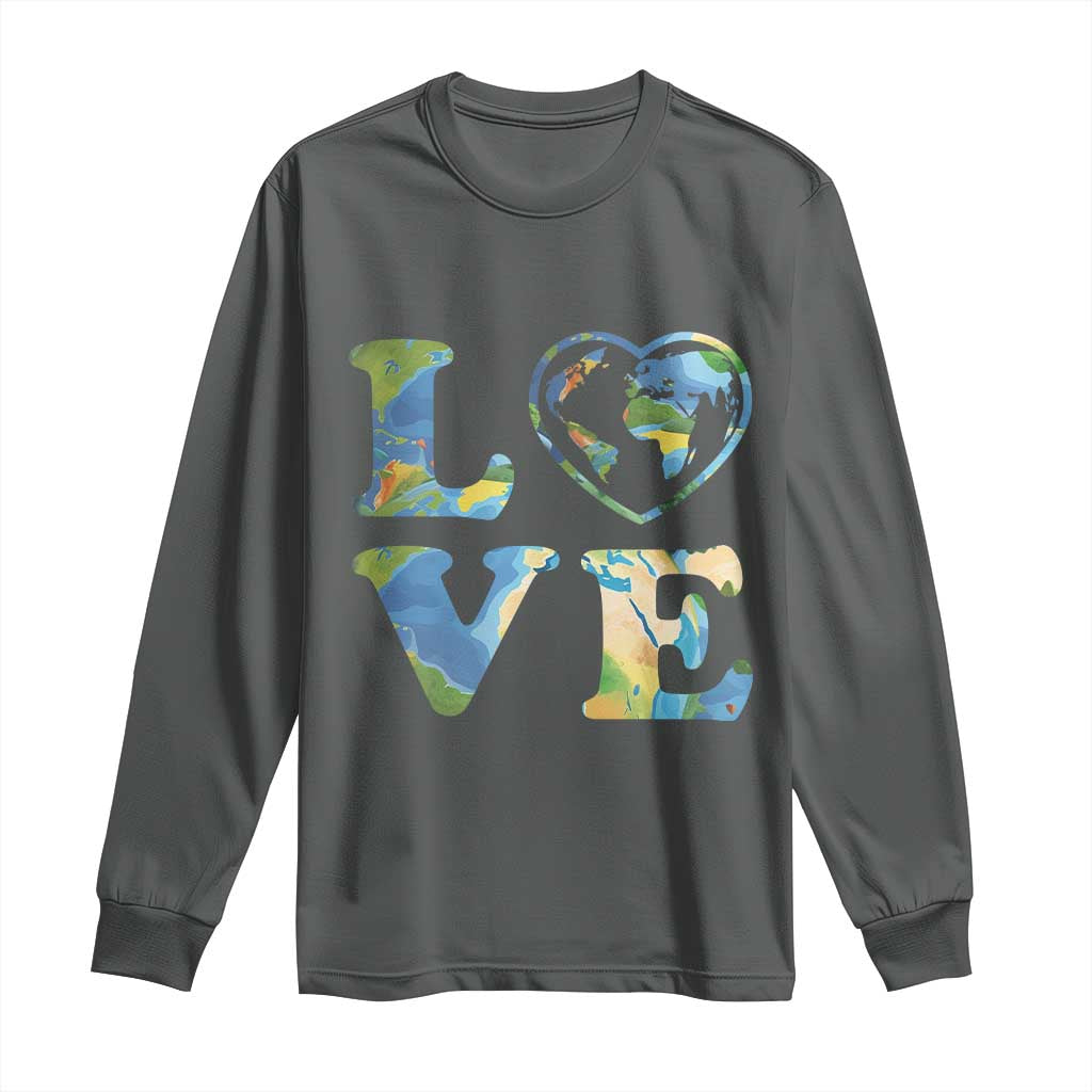 Earth Day Long Sleeve Shirt Heart Environmental Nature Recycling Lovers TS10 Dark Heather Print Your Wear