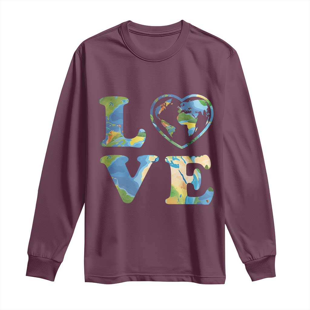 Earth Day Long Sleeve Shirt Heart Environmental Nature Recycling Lovers TS10 Maroon Print Your Wear