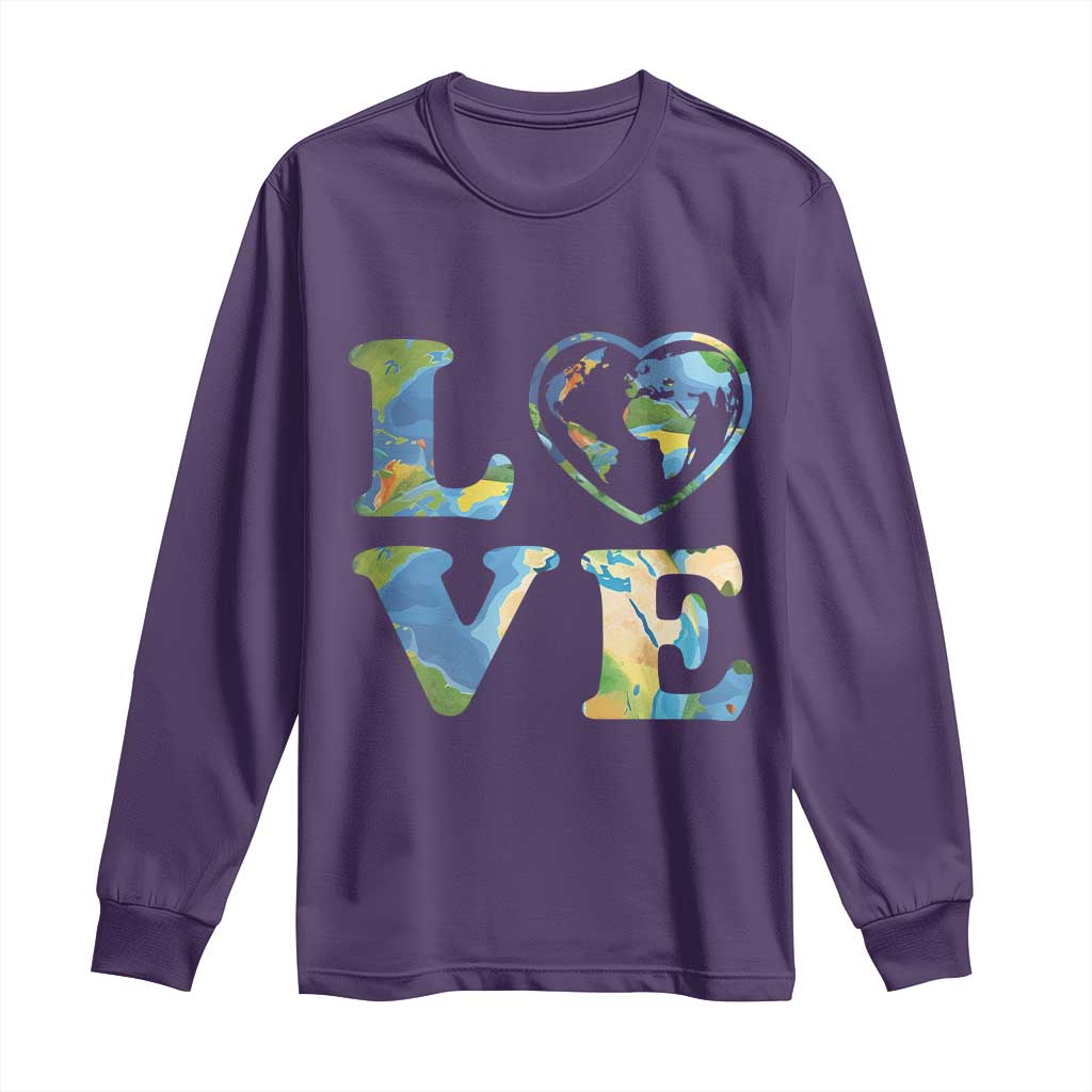 Earth Day Long Sleeve Shirt Heart Environmental Nature Recycling Lovers TS10 Purple Print Your Wear