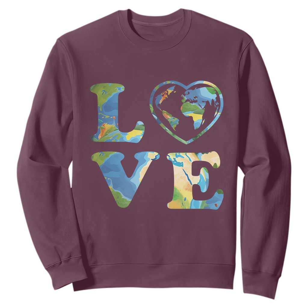 Earth Day Sweatshirt Heart Environmental Nature Recycling Lovers TS10 Maroon Print Your Wear