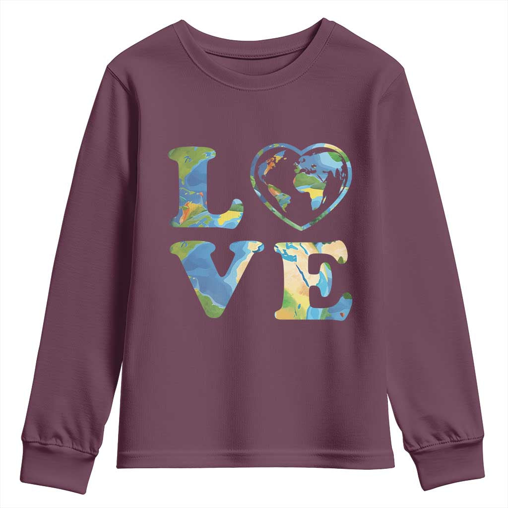 Earth Day Youth Sweatshirt Heart Environmental Nature Recycling Lovers TS10 Maroon Print Your Wear