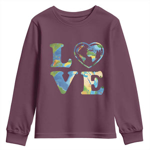 Earth Day Youth Sweatshirt Heart Environmental Nature Recycling Lovers TS10 Maroon Print Your Wear