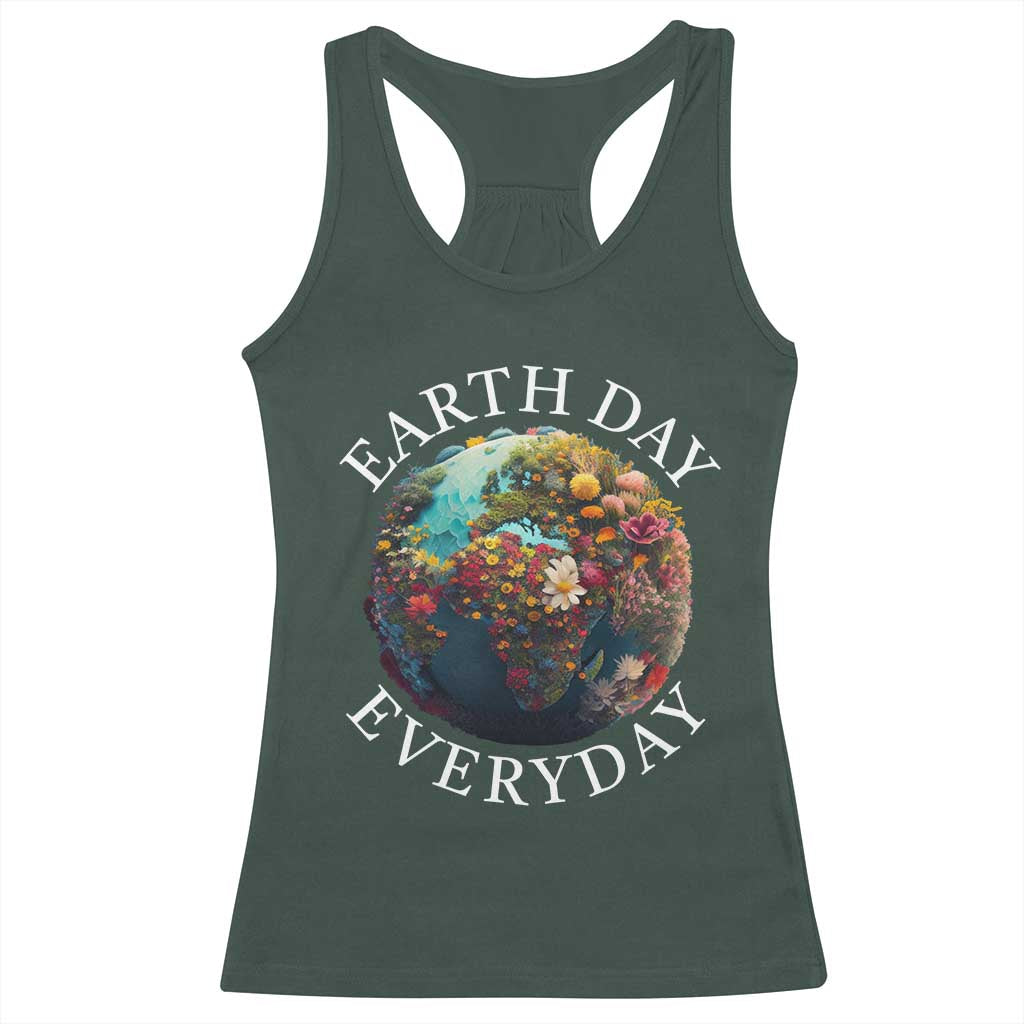Earth Day Everyday Racerback Tank Top With Floral Nature Lover Climate Change TS10 Dark Forest Green Print Your Wear