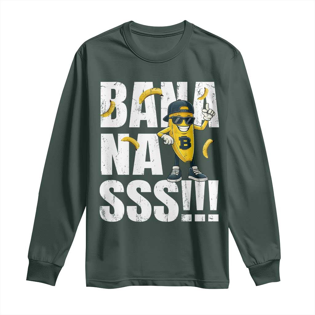 Banana Lovers Long Sleeve Shirt Funny Bananas Vintage Style TS10 Dark Forest Green Print Your Wear