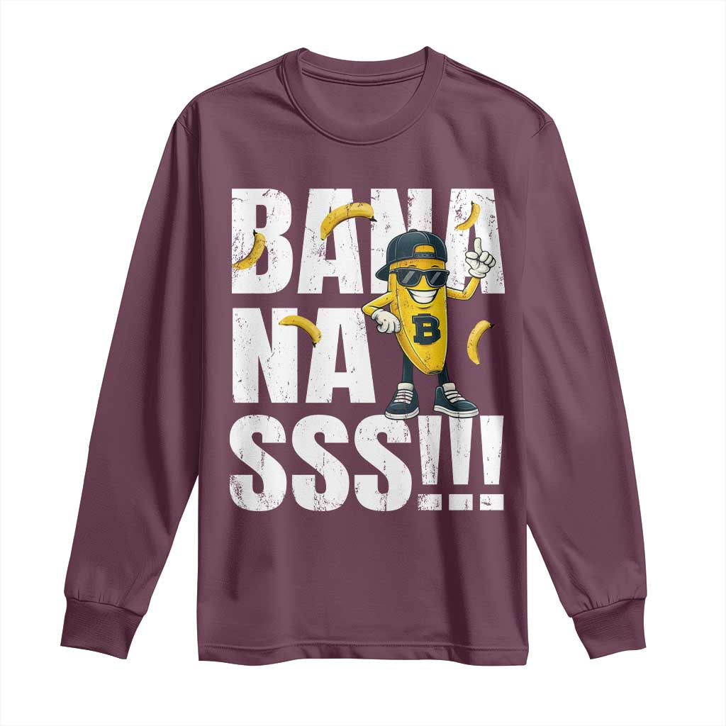 Banana Lovers Long Sleeve Shirt Funny Bananas Vintage Style TS10 Maroon Print Your Wear