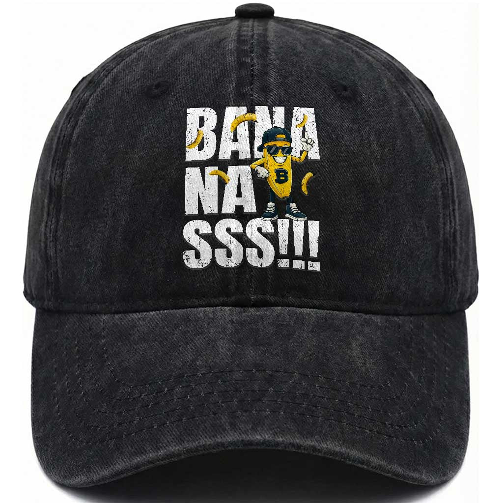 Banana Lovers Washed Cotton Baseball Cap Funny Bananas Vintage Style TS10 Washed Cap Universal Fit Black Print Your Wear
