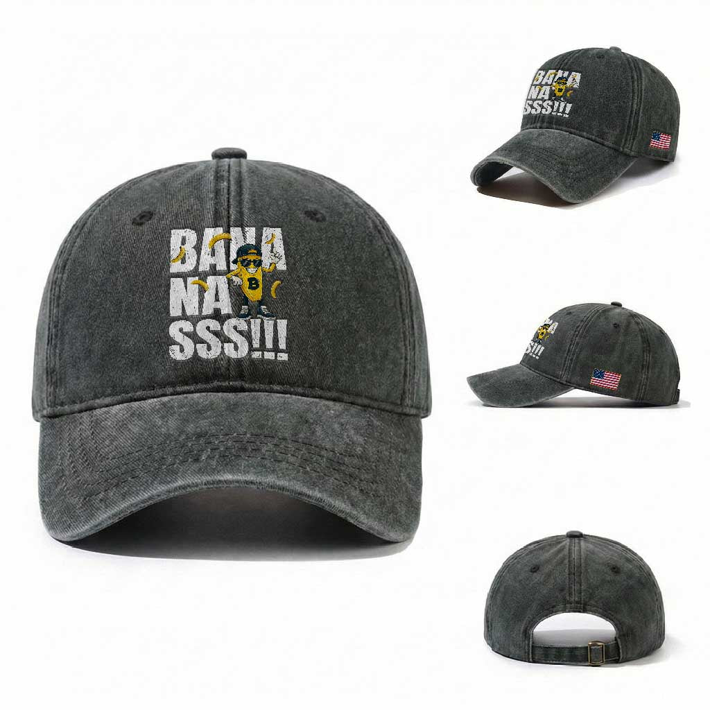Banana Lovers Washed Cotton Baseball Cap Funny Bananas Vintage Style TS10 Washed Cap Universal Fit Dark Green Print Your Wear