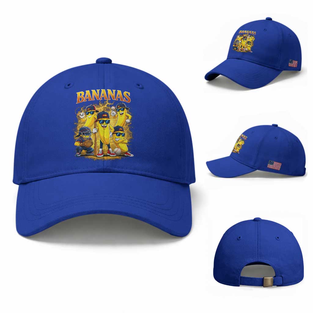 Funny Bananas Baseball Cap Lets Go Banana Cute Banana Lovers Bootleg TS10 Baseball Cap Universal Fit Royal Blue Print Your Wear