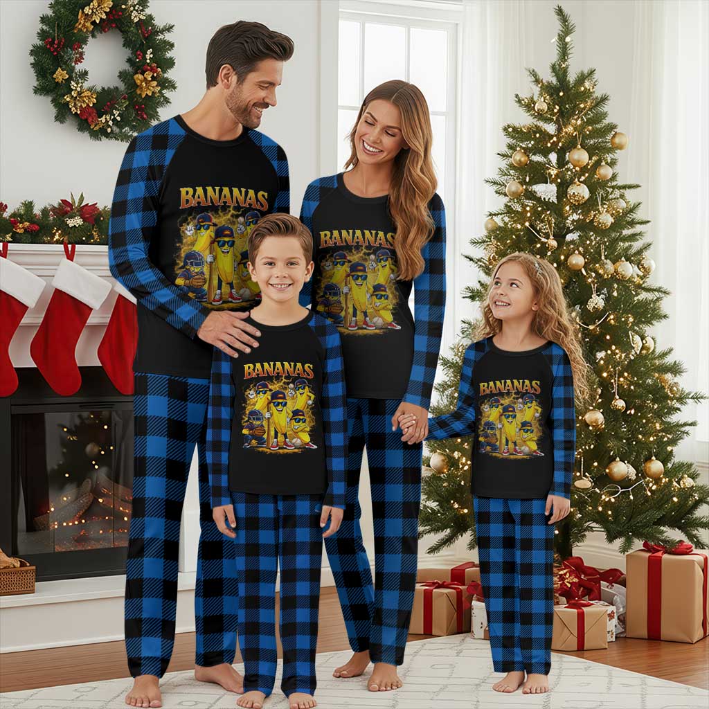 Funny Bananas Plaid Pajama Set Lets Go Banana Cute Banana Lovers Bootleg TS10 Blue Plaid Print Your Wear