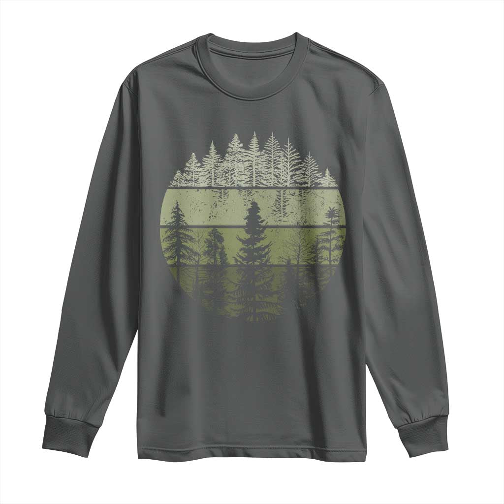 Retro Forest Trees Outdoors Nature Long Sleeve Shirt Vintage Wildlife TS10 Dark Heather Print Your Wear