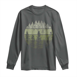 Retro Forest Trees Outdoors Nature Long Sleeve Shirt Vintage Wildlife TS10 Dark Heather Print Your Wear