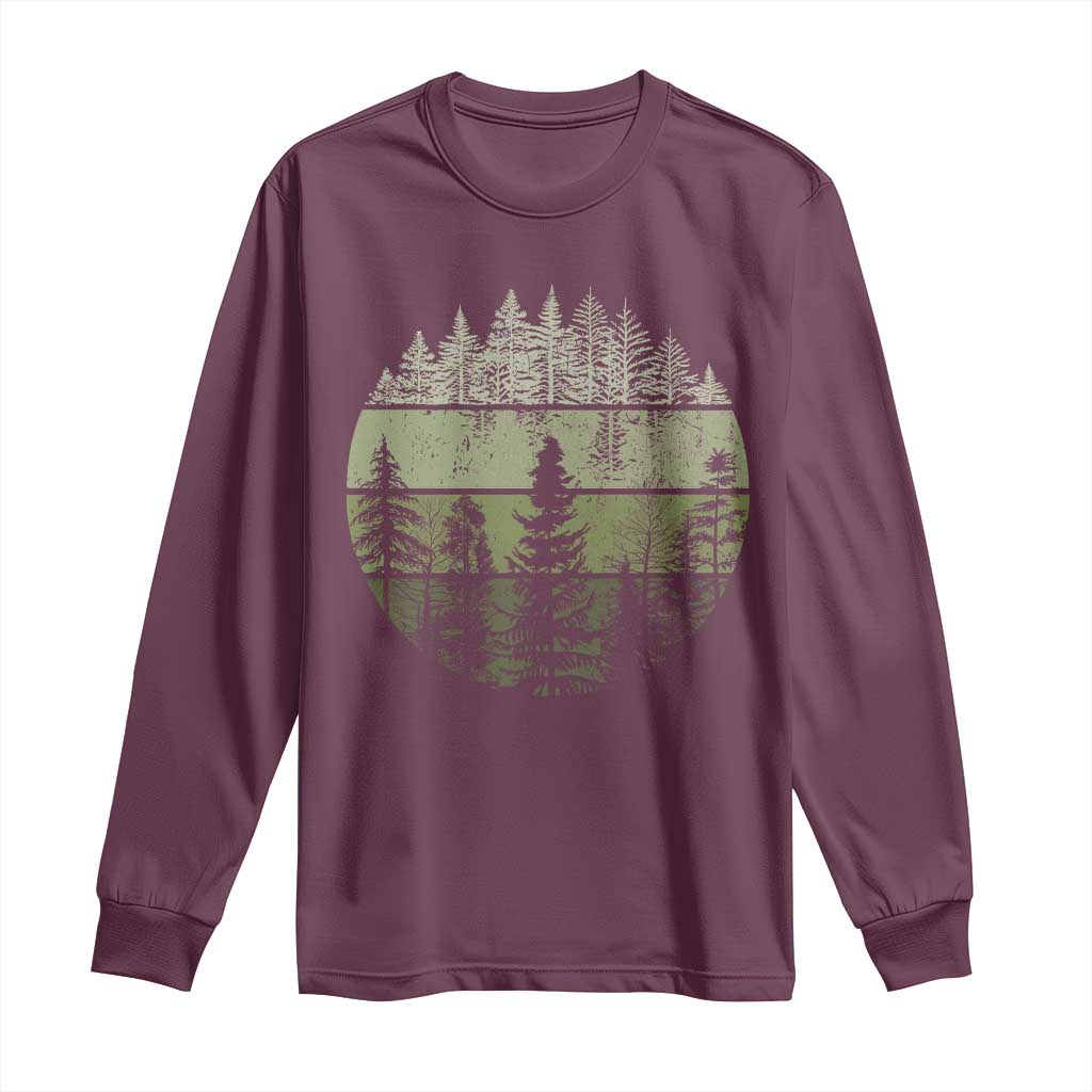 Retro Forest Trees Outdoors Nature Long Sleeve Shirt Vintage Wildlife TS10 Maroon Print Your Wear