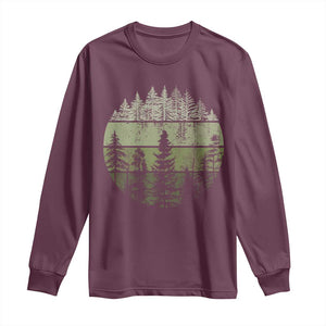 Retro Forest Trees Outdoors Nature Long Sleeve Shirt Vintage Wildlife TS10 Maroon Print Your Wear