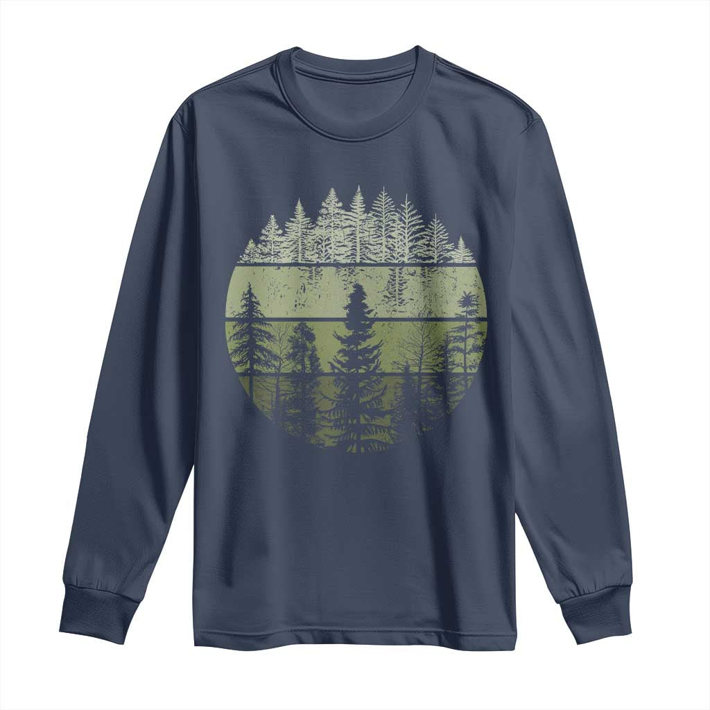 Retro Forest Trees Outdoors Nature Long Sleeve Shirt Vintage Wildlife TS10 Navy Print Your Wear