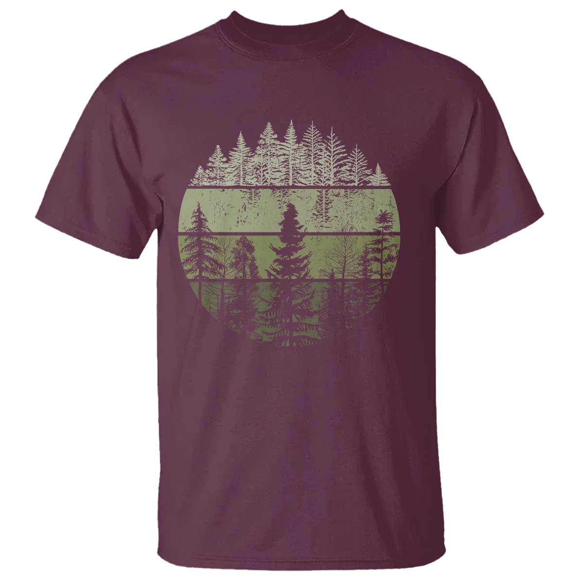 Retro Forest Trees Outdoors T Shirt - Vintage Wildlife Nature Lover Tee TS10 Maroon Print Your Wear