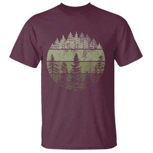 Retro Forest Trees Outdoors T Shirt - Vintage Wildlife Nature Lover Tee TS10 Maroon Print Your Wear
