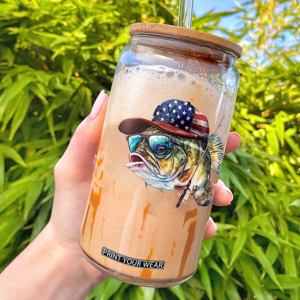 Funny Fishing American Flag Glass Can Patriotic Fisherman Family Gift TS10 Black Print Your Wear