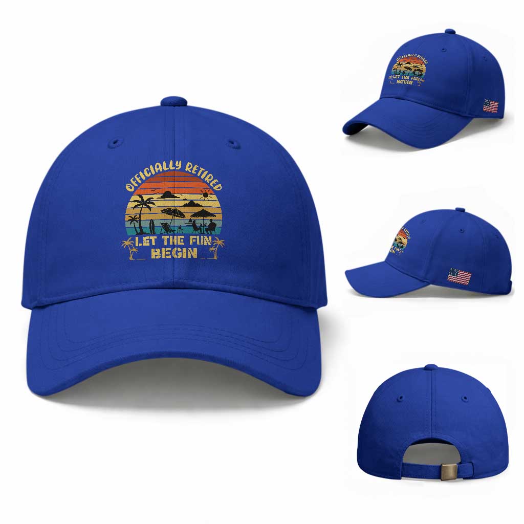 Retirement 2026 Baseball Cap Officially Retired Let The Fun Begin Retro TS10 Baseball Cap Universal Fit Royal Blue Print Your Wear