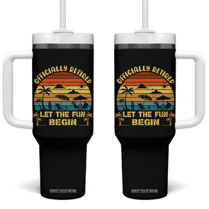 Retirement 2026 Tumbler With Handle Officially Retired Let The Fun Begin Retro TS10 One Size: 40 oz Black Print Your Wear