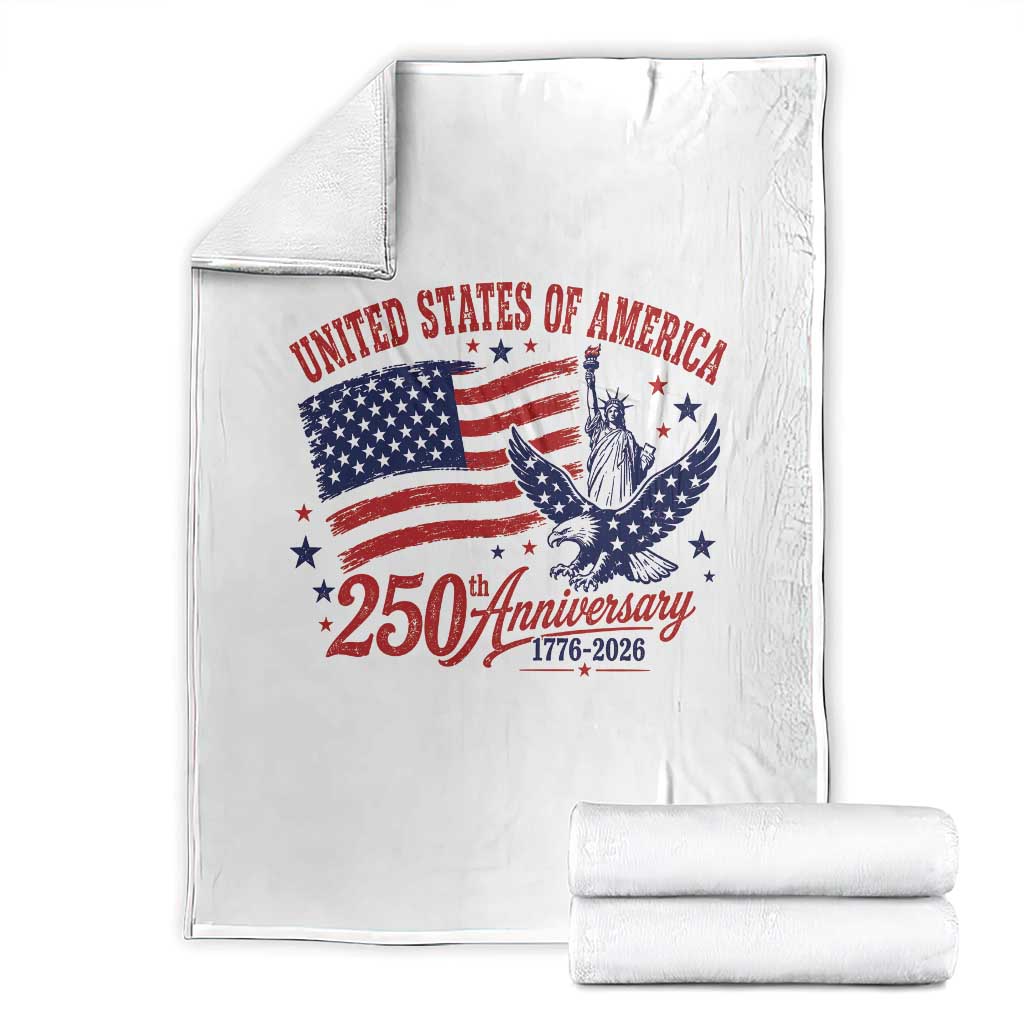 USA 250th Anniversary Throw Blanket Land Of The Free USA Patriotic 1776 2026 Statue Of Liberty Eagle Flag TS10 White Print Your Wear