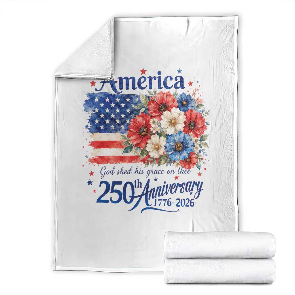 God 250th Anniversary USA Flag Floral Throw Blanket Patriotic Freedom 4th of July 250 Years America TS10 White Print Your Wear