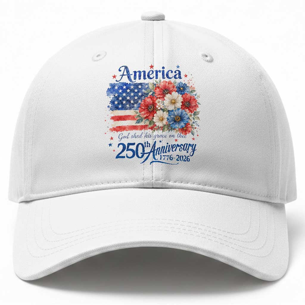God 250th Anniversary USA Flag Floral Baseball Cap Patriotic Freedom 4th of July 250 Years America TS10 Print Your Wear