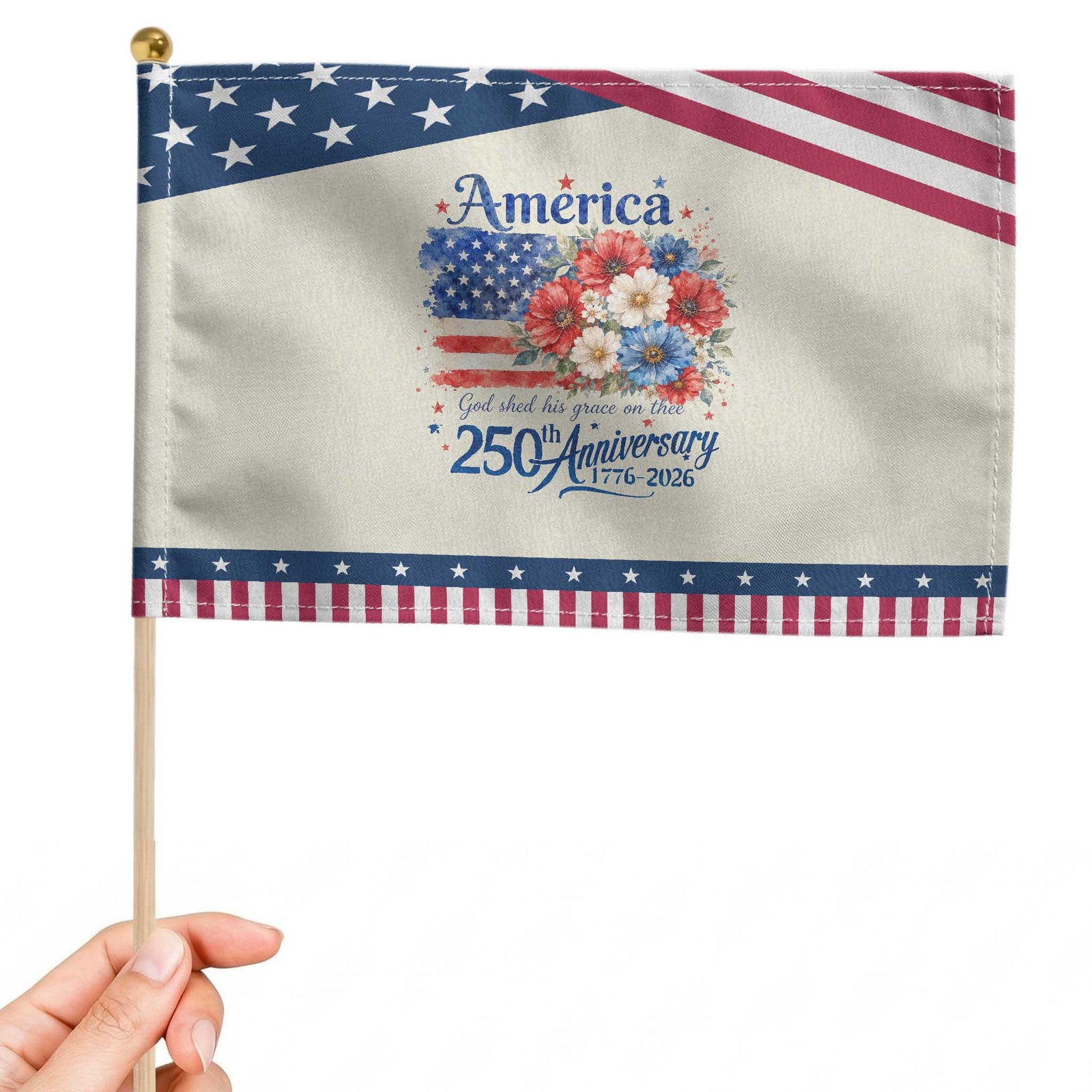 God 250th Anniversary USA Flag Floral Patriotic Handheld Flag Patriotic Freedom 4th of July 250 Years America TS10 Modern 8.2
