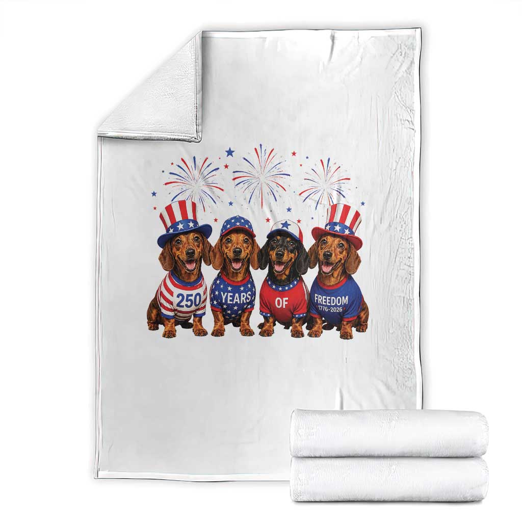 Vintage Patriotic Dachshund 250 Anniversary USA Throw Blanket Freedom 250 Years Weiner Dog Lovers Dad Mom TS10 White Print Your Wear