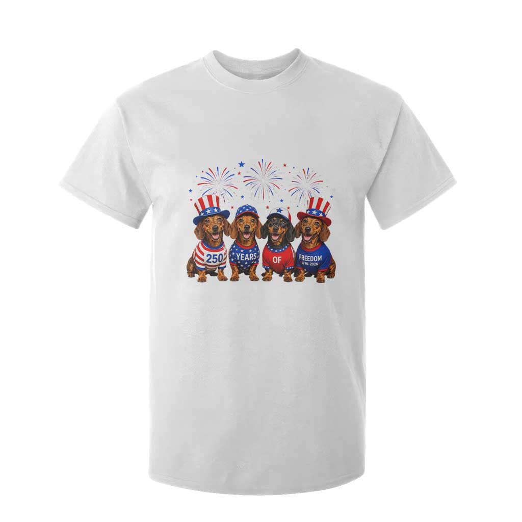 Vintage Patriotic Dachshund 250 Anniversary USA T Shirt For Kid Freedom 250 Years Weiner Dog Lovers Dad Mom TS10 White Print Your Wear