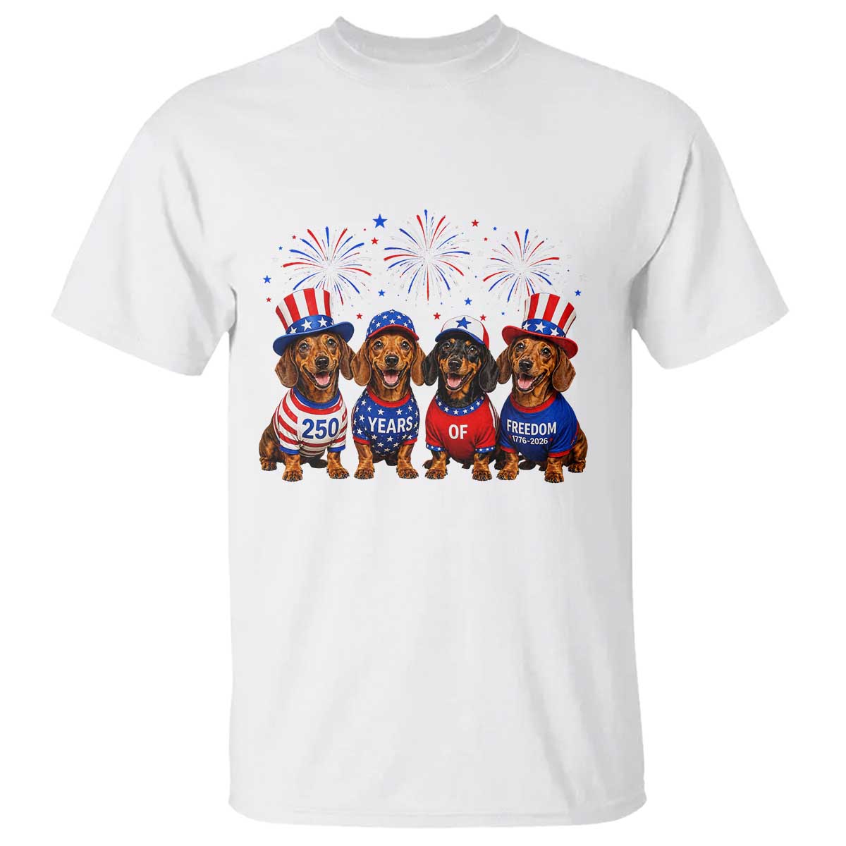 Vintage Patriotic Dachshund 250 Anniversary USA T Shirt Freedom 250 Years Weiner Dog Lovers Dad Mom TS10 White Print Your Wear