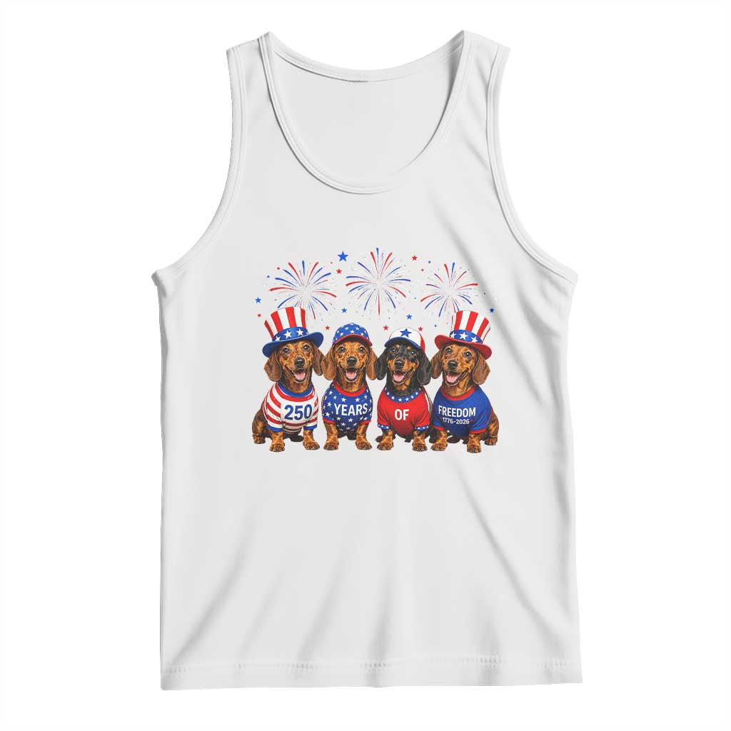 Vintage Patriotic Dachshund 250 Anniversary USA Tank Top Freedom 250 Years Weiner Dog Lovers Dad Mom TS10 White Print Your Wear