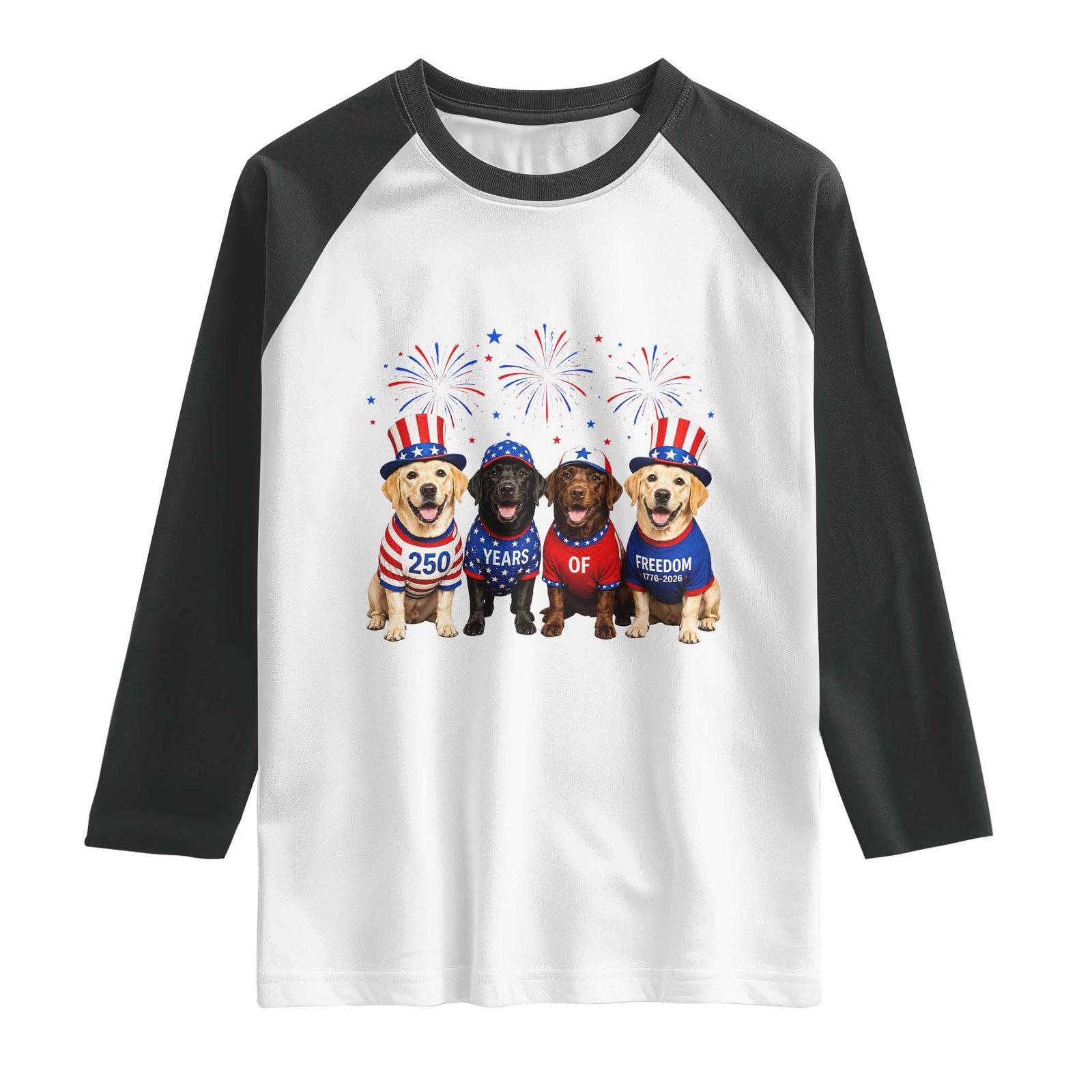 Labrador Retriever Americas 250th Anniversary Raglan Shirt 4th July US 250 Years Of Freedom Dog Lovers 1776 2026 TS10 White Black Print Your Wear