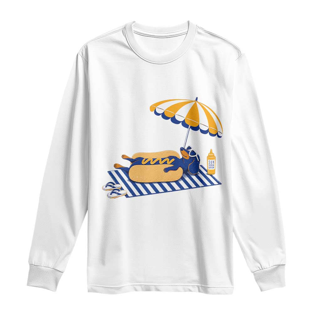 Funny Sausage Dog Long Sleeve Shirt Retro Summer Hot Dog Graphic Dachshund Dog Lover Gift TS10 White Print Your Wear