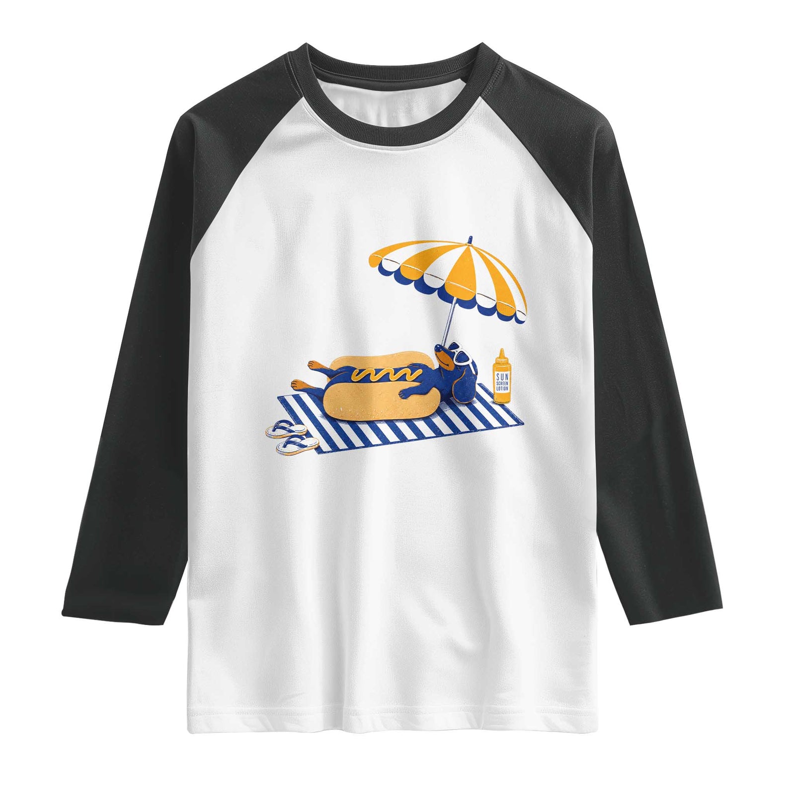 Funny Sausage Dog Raglan Shirt Retro Summer Hot Dog Graphic Dachshund Dog Lover Gift TS10 White Black Print Your Wear