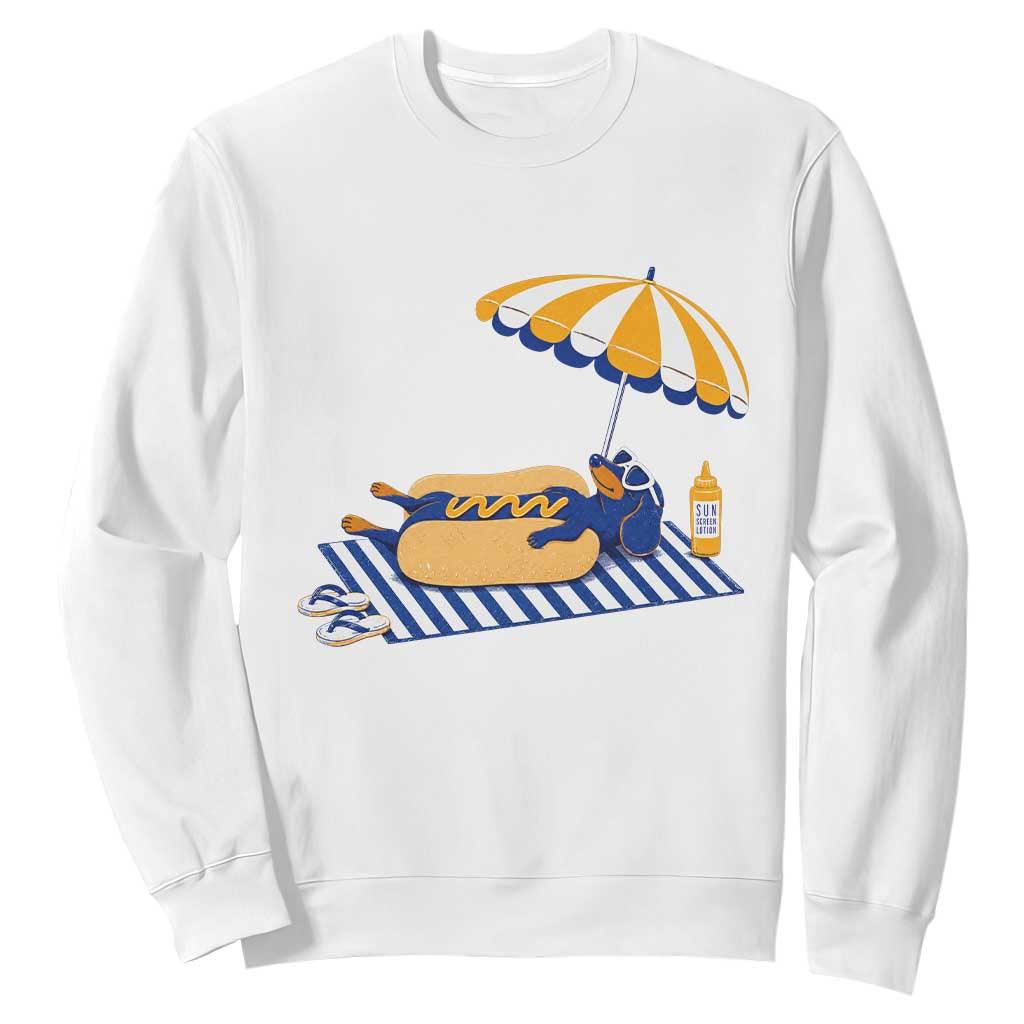 Funny Sausage Dog Sweatshirt Retro Summer Hot Dog Graphic Dachshund Dog Lover Gift TS10 White Print Your Wear