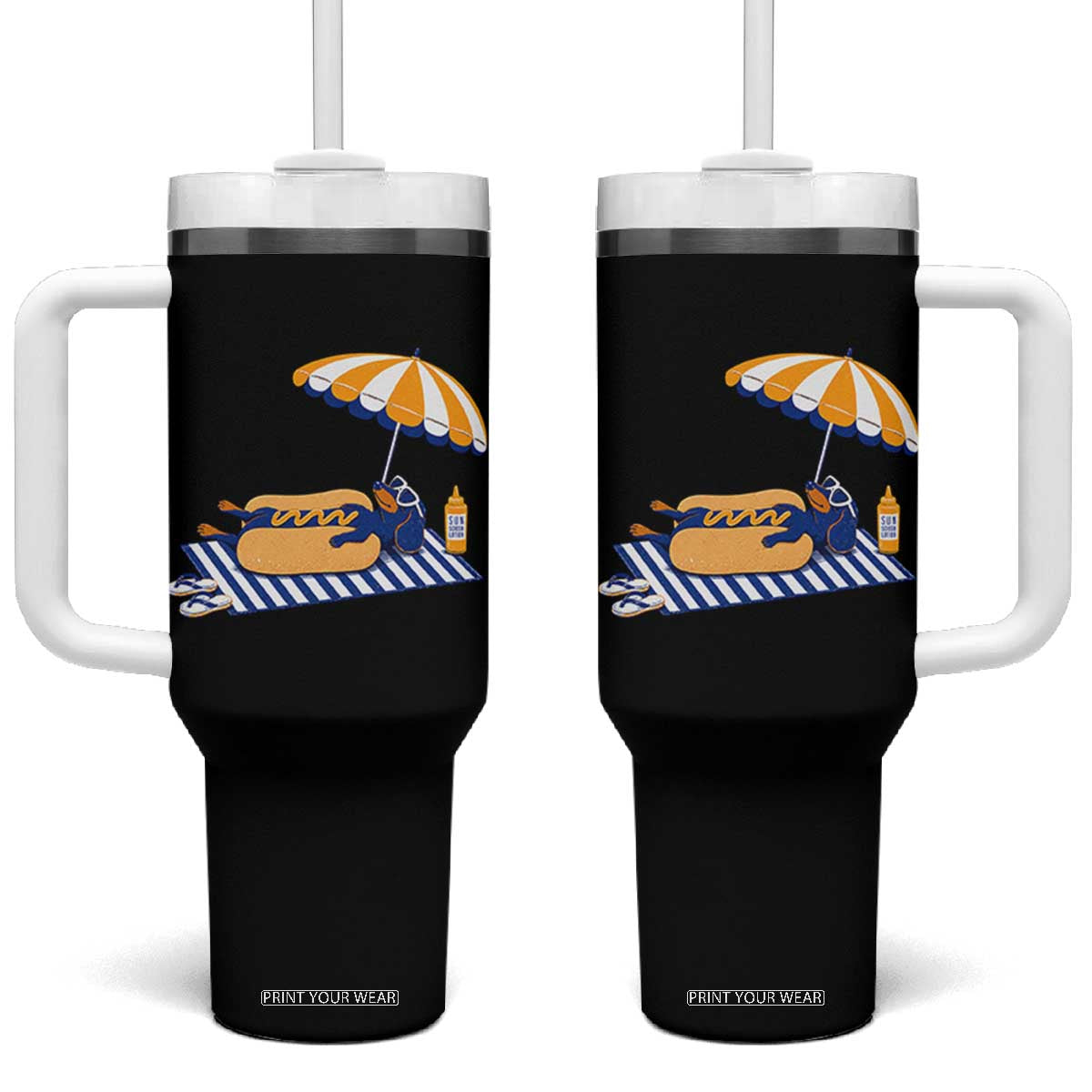 Funny Sausage Dog Tumbler With Handle Retro Summer Hot Dog Graphic Dachshund Dog Lover Gift TS10 One Size: 40 oz Black Print Your Wear