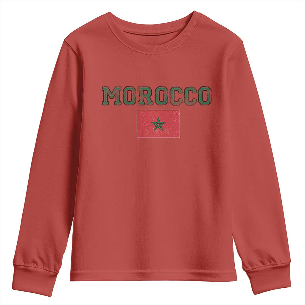 Vintage Morocco Flag Youth Sweatshirt Distressed Graphic Heritage Pride Gift for Moroccan TS10 Red Print Your Wear