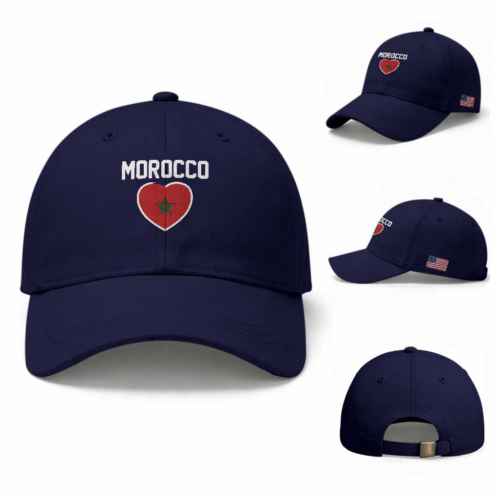 Morocco Heart Flag Baseball Cap Patriotic Love Gift for Proud Moroccan TS10 Baseball Cap Universal Fit Dark Blue Print Your Wear