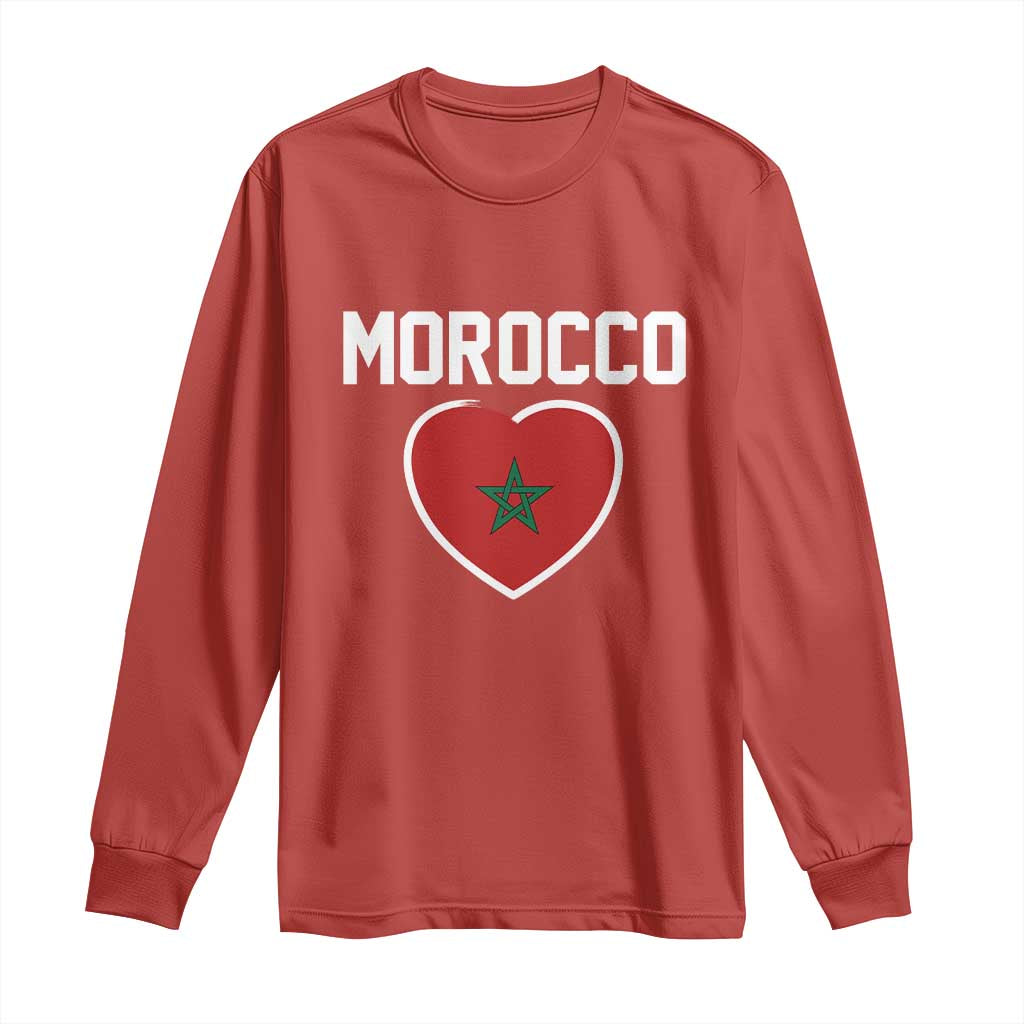 Morocco Heart Flag Long Sleeve Shirt Patriotic Love Gift for Proud Moroccan TS10 Red Print Your Wear