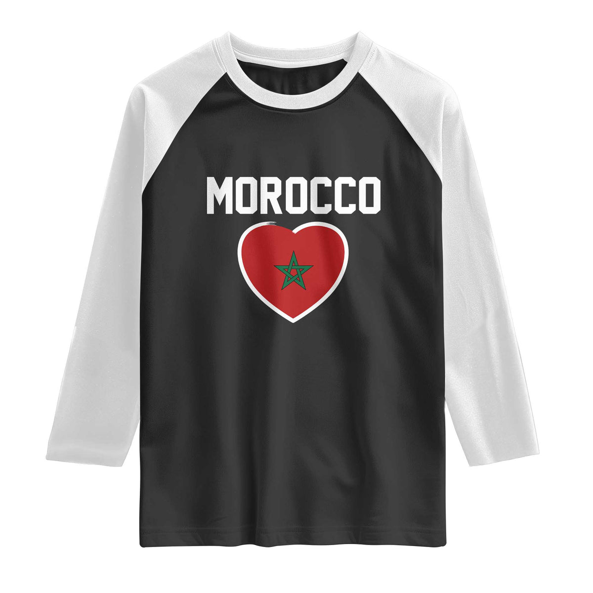 Morocco Heart Flag Raglan Shirt Patriotic Love Gift for Proud Moroccan TS10 Black White Print Your Wear