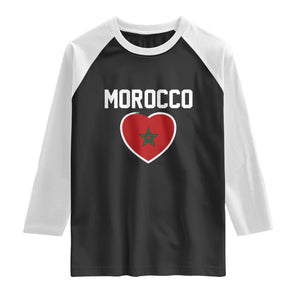 Morocco Heart Flag Raglan Shirt Patriotic Love Gift for Proud Moroccan TS10 Black White Print Your Wear