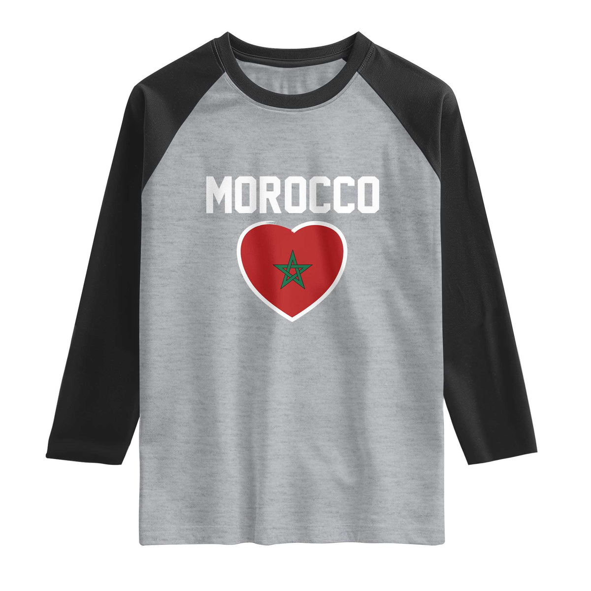 Morocco Heart Flag Raglan Shirt Patriotic Love Gift for Proud Moroccan TS10 Heather Gray Black Print Your Wear