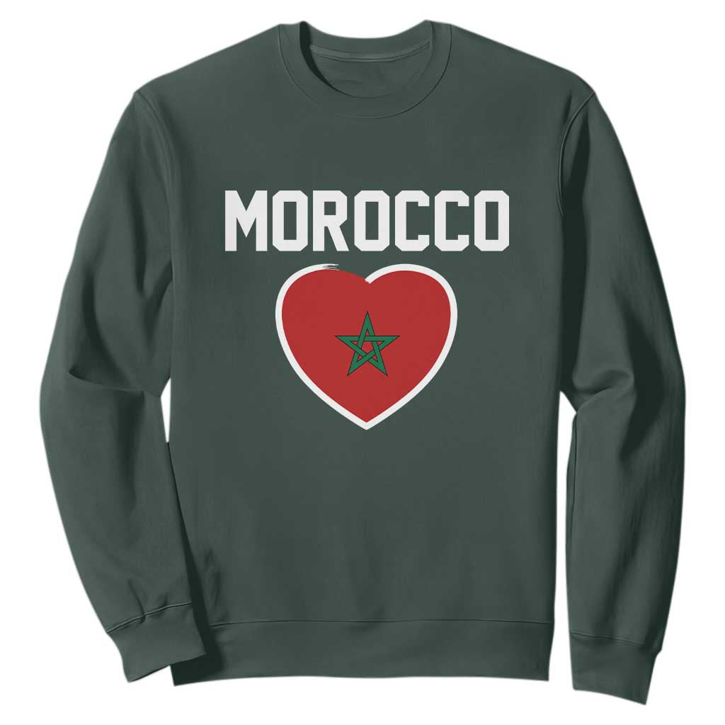 Morocco Heart Flag Sweatshirt Patriotic Love Gift for Proud Moroccan TS10 Dark Forest Green Print Your Wear