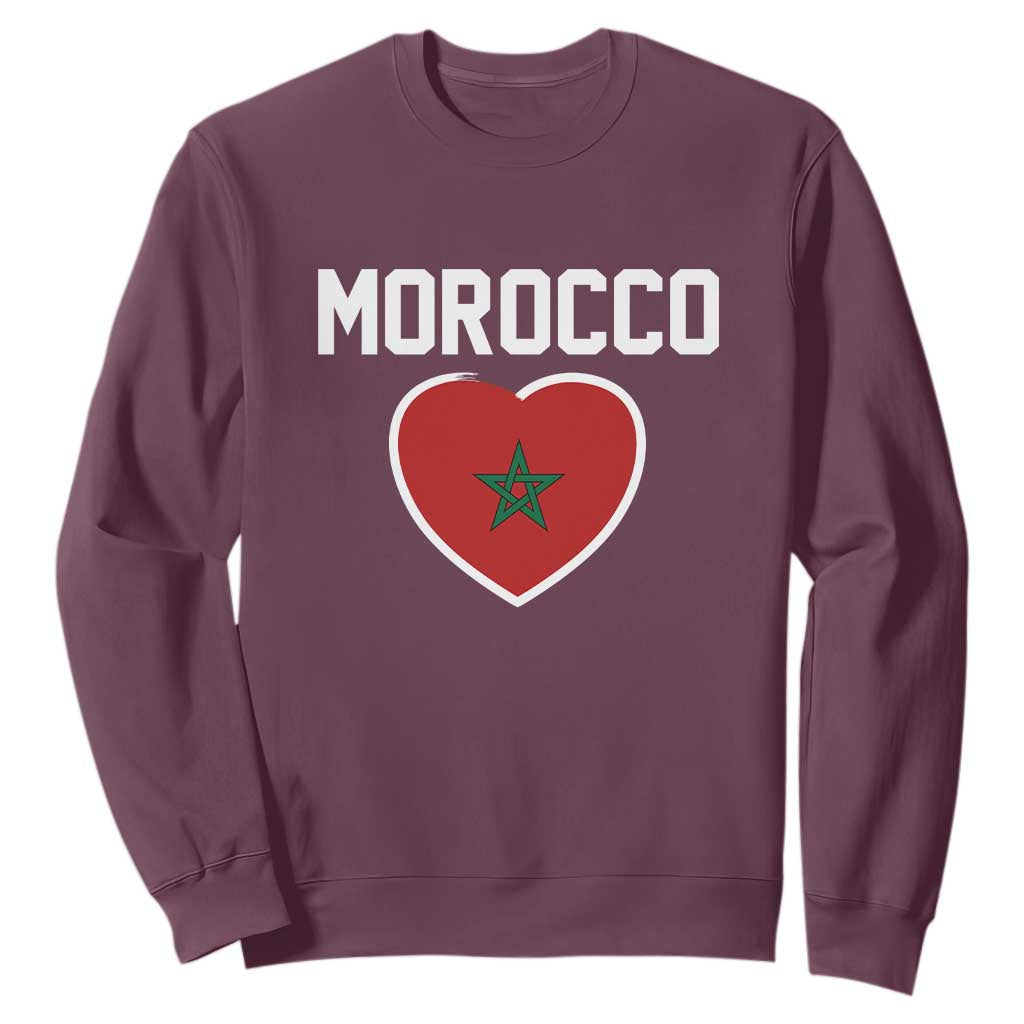 Morocco Heart Flag Sweatshirt Patriotic Love Gift for Proud Moroccan TS10 Maroon Print Your Wear