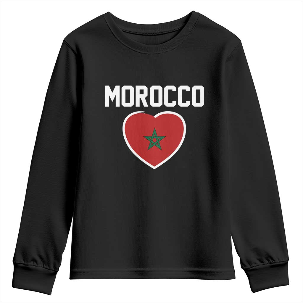 Morocco Heart Flag Youth Sweatshirt Patriotic Love Gift for Proud Moroccan TS10 Black Print Your Wear