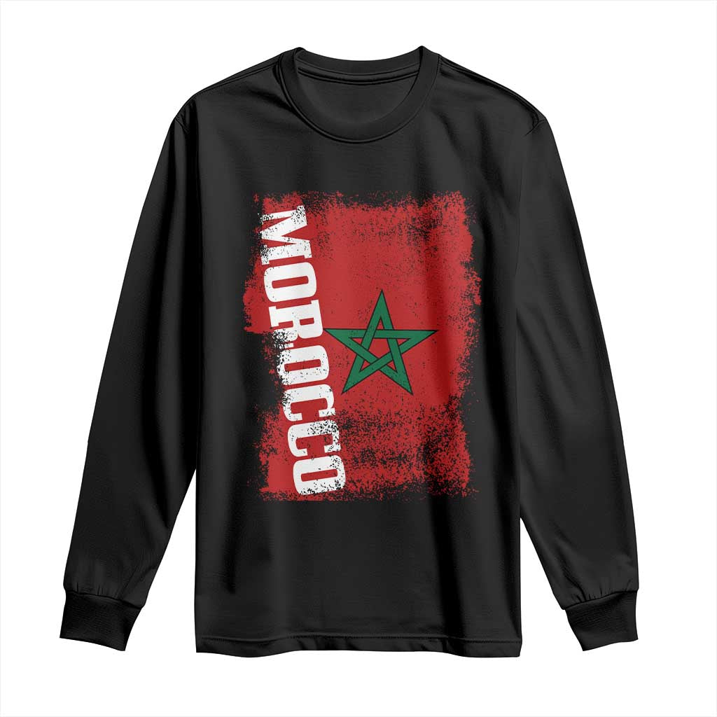 Morocco Flag Distressed Vintage Patriotic Pride Gift for Proud Moroccan Long Sleeve Shirt TS10 Black Print Your Wear