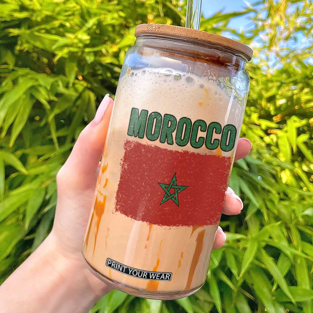 Morocco Flag Glass Can Vintage Distressed Patriotic Pride Gift for Proud Moroccan TS10 Black Print Your Wear